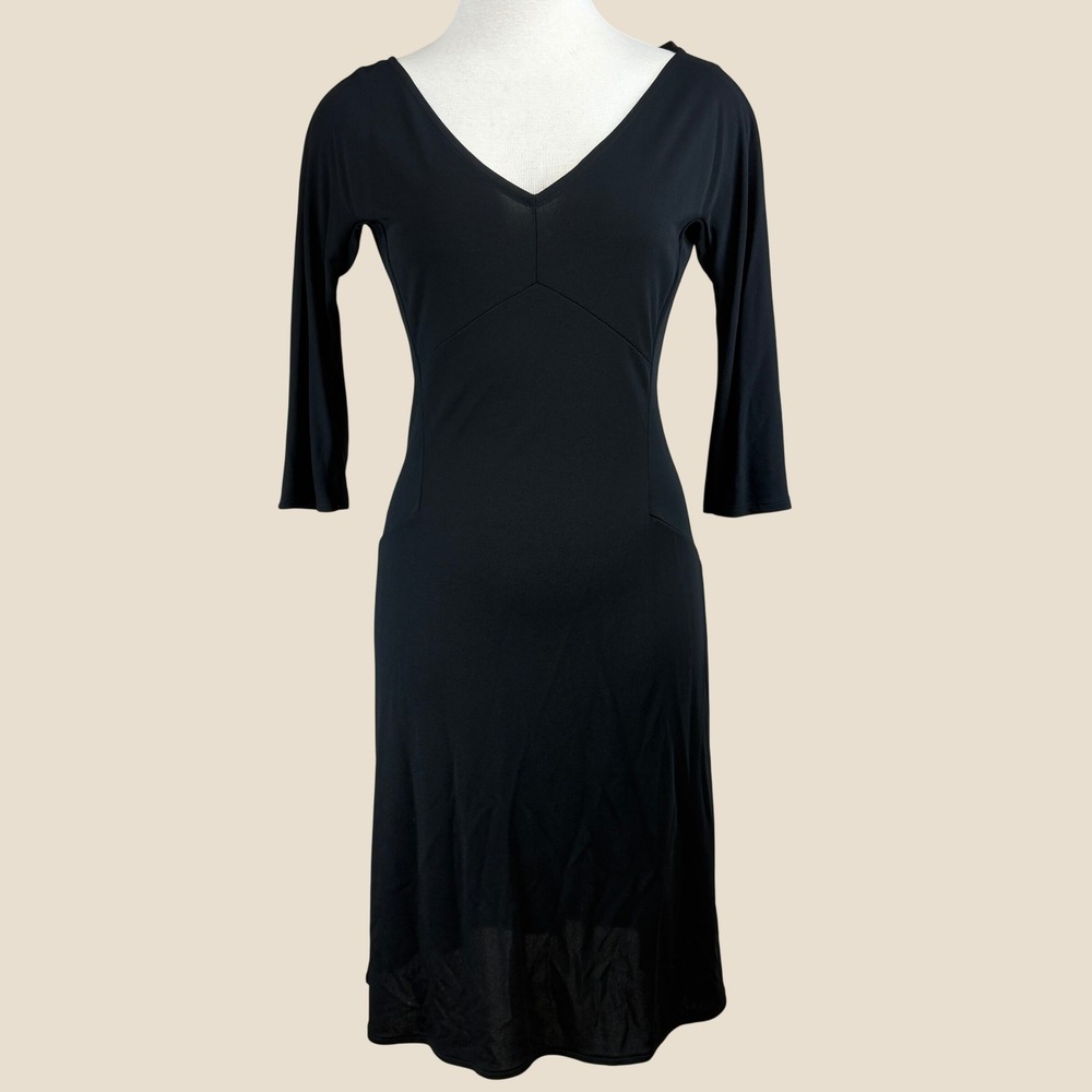 Y2K VALENTINO ROMA Bodycon Dress|M|Jersey Stretch LBD V-Neck 3/4 Sleeve Vamp